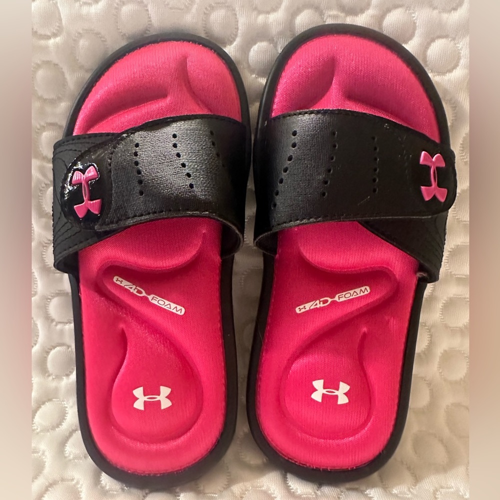 Under Armor Girls 4D Foam Barbie Pink & Black Slides